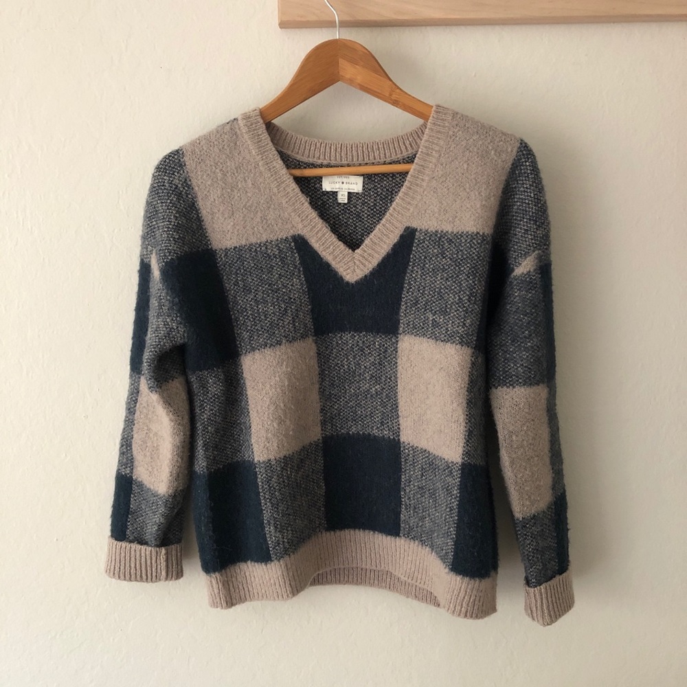 lucky brand - teal plaid knit sweater (size xs)